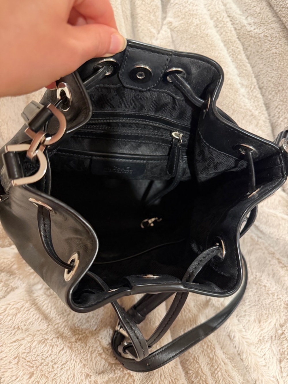 Michael Kors Black Studded Drawstring Shoulder Bucket Bag - Picture 6 of 6